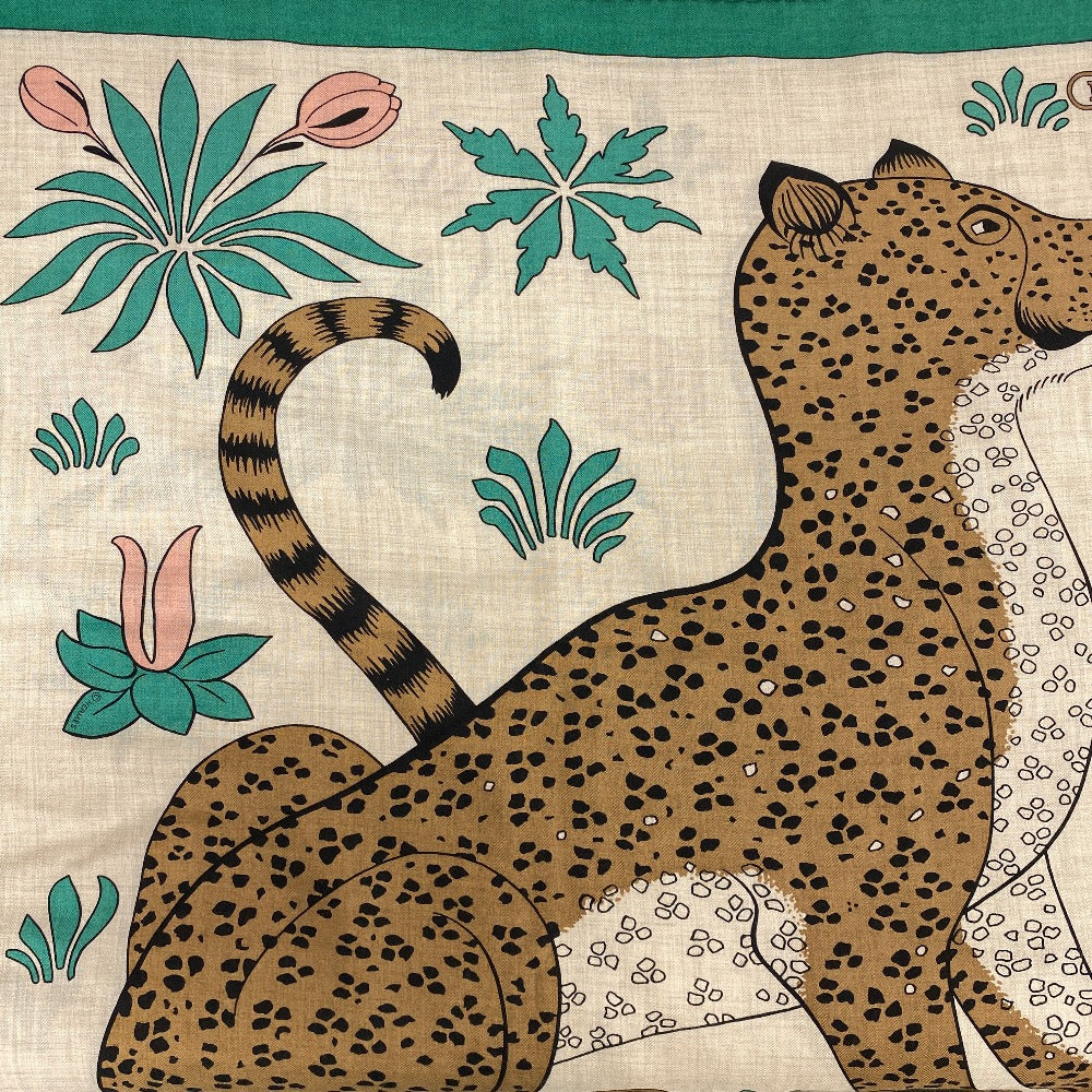 HERMES Stall Cashmere Pashmina , Silk Multi Carre Geant LES LEOPARDS Leopard Women Used