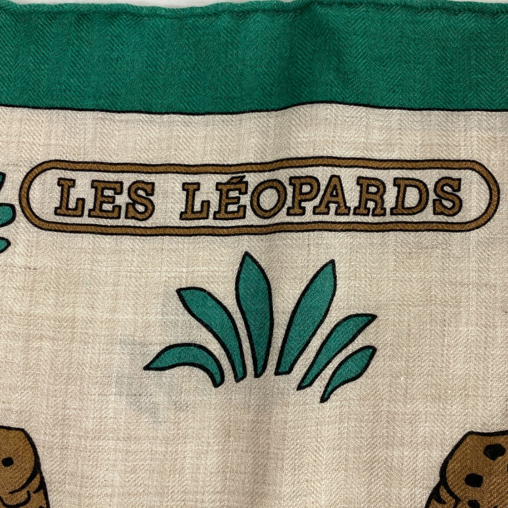 HERMES Stall Cashmere Pashmina , Silk Multi Carre Geant LES LEOPARDS Leopard Women Used