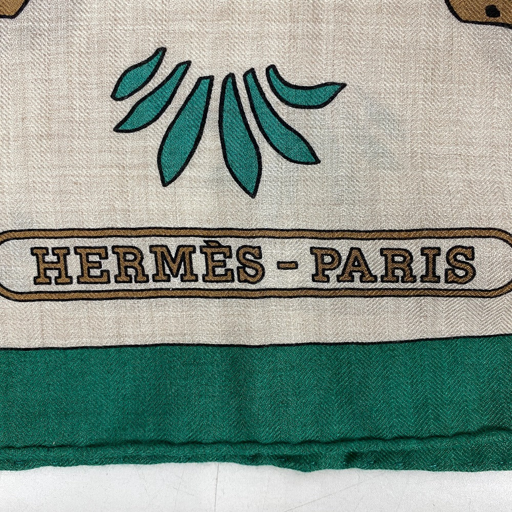 HERMES Stall Cashmere Pashmina , Silk Multi Carre Geant LES LEOPARDS Leopard Women Used