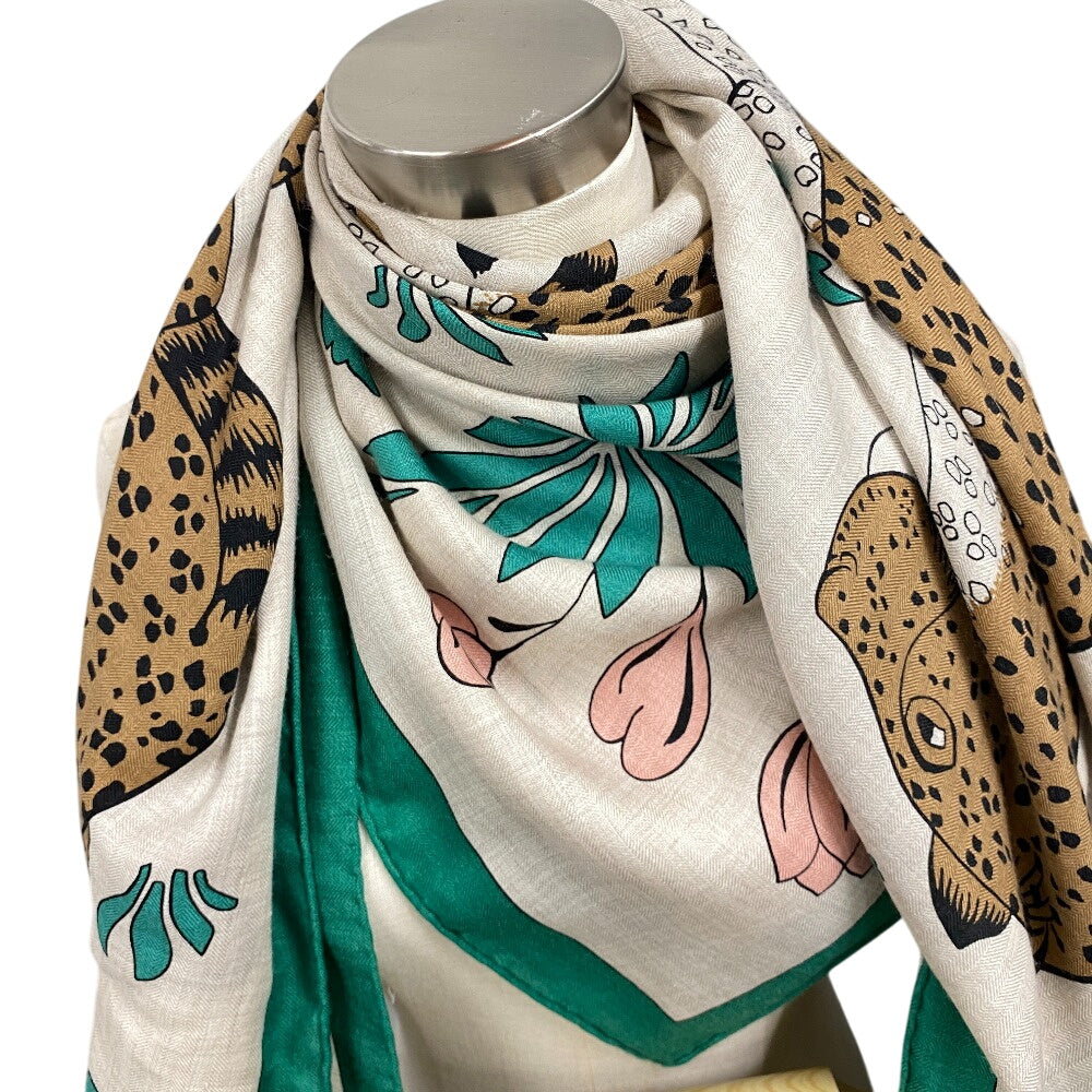 HERMES Stall Cashmere Pashmina , Silk Multi Carre Geant LES LEOPARDS Leopard Women Used