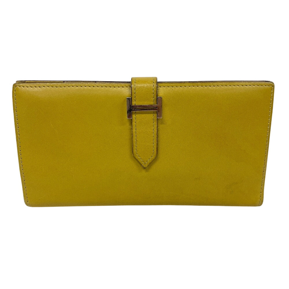 HERMES Bifold Wallet Swift, Epi Leather yellow Long wallet Box scarf Bean Women Used