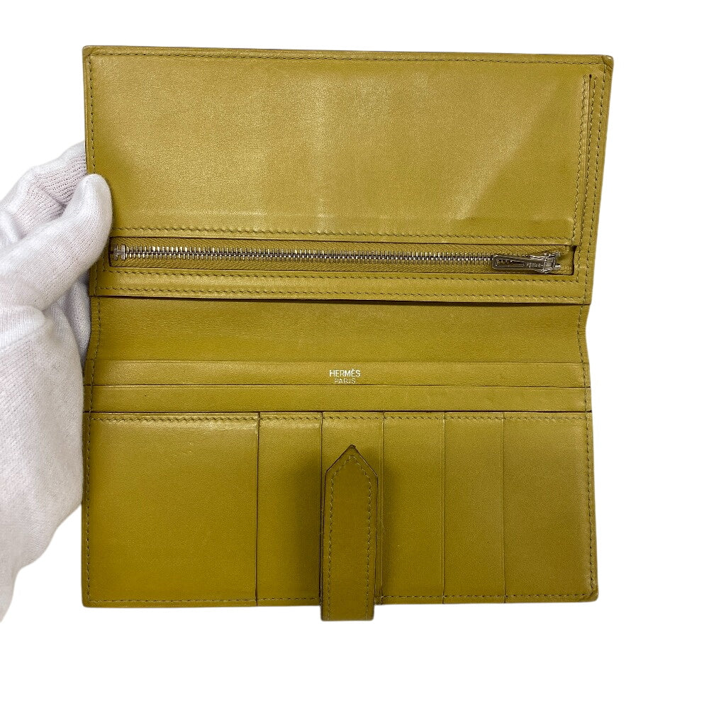 HERMES Bifold Wallet Swift, Epi Leather yellow Long wallet Box scarf Bean Women Used