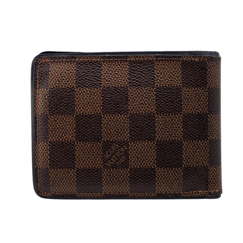 LOUIS VUITTON Bifold Wallet leather Brown Damier Portefeuille Slender mens Used
