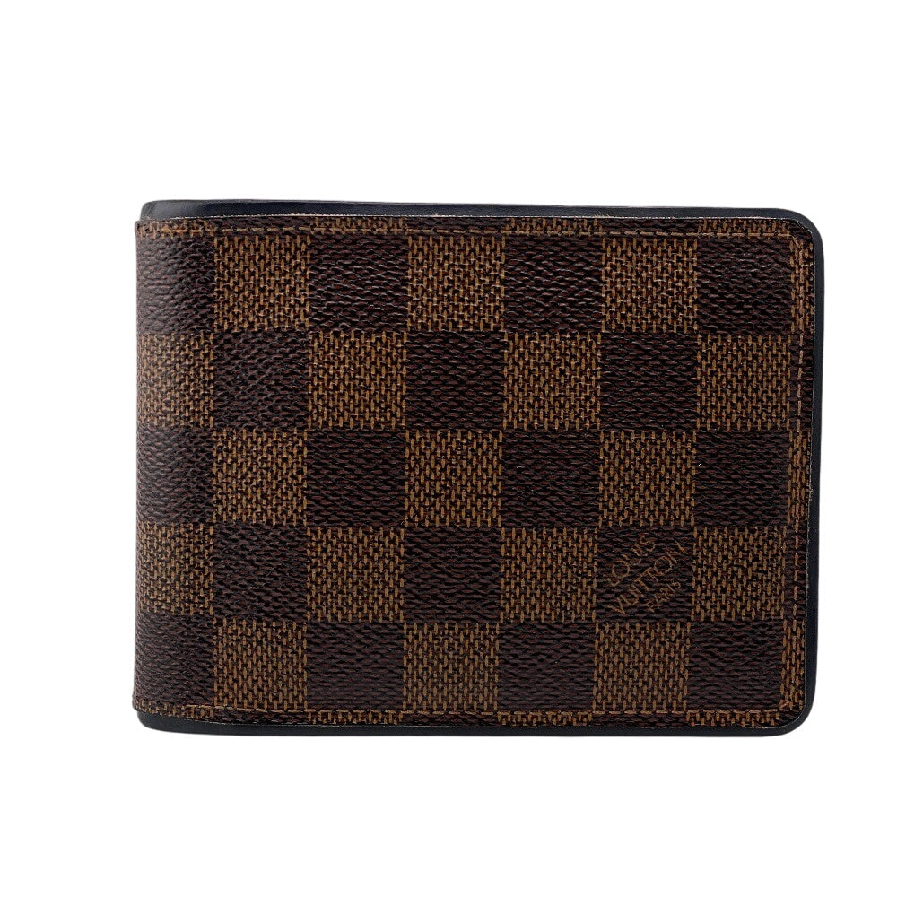 LOUIS VUITTON Bifold Wallet leather Brown Damier Portefeuille Slender mens Used