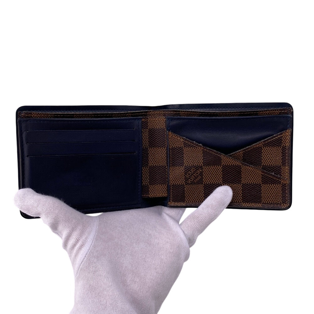 LOUIS VUITTON Bifold Wallet leather Brown Damier Portefeuille Slender mens Used
