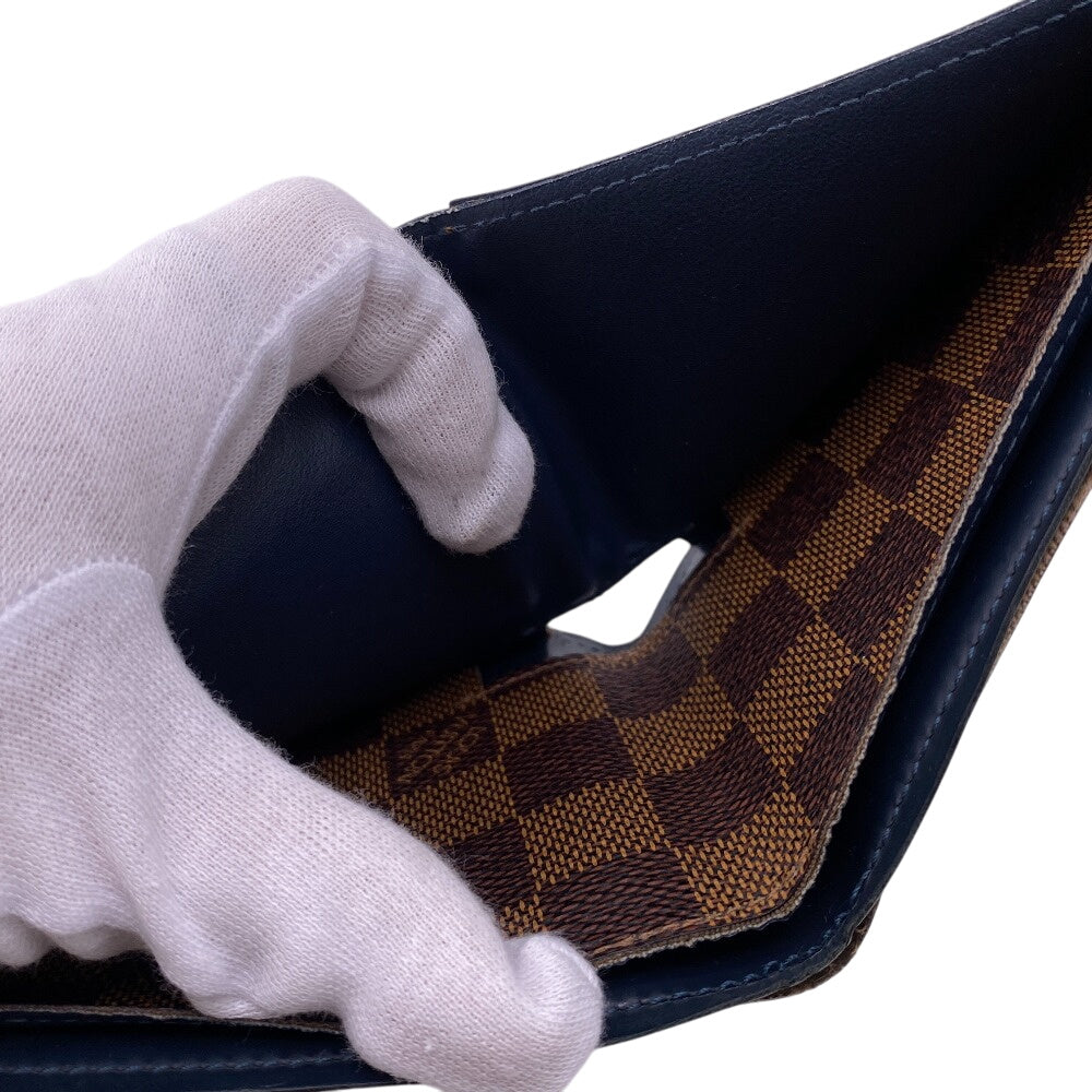 LOUIS VUITTON Bifold Wallet leather Brown Damier Portefeuille Slender mens Used