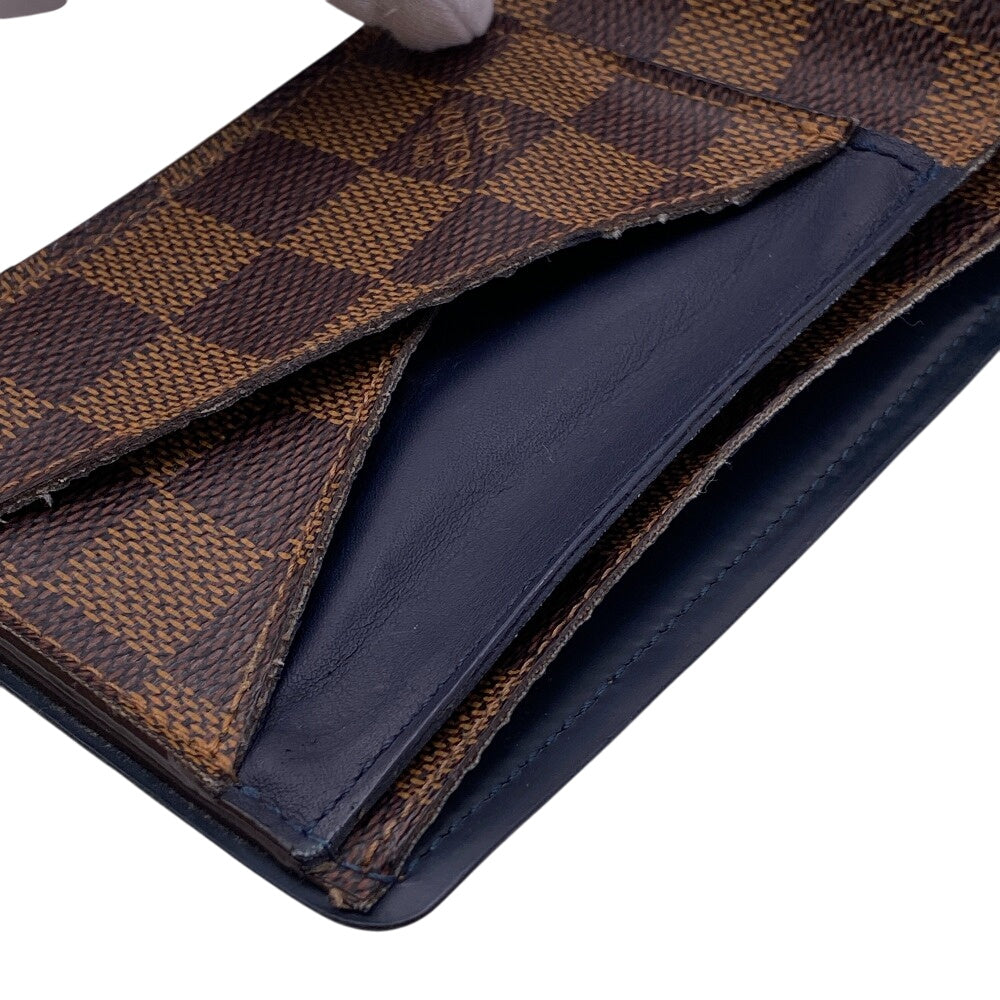 LOUIS VUITTON Bifold Wallet leather Brown Damier Portefeuille Slender mens Used