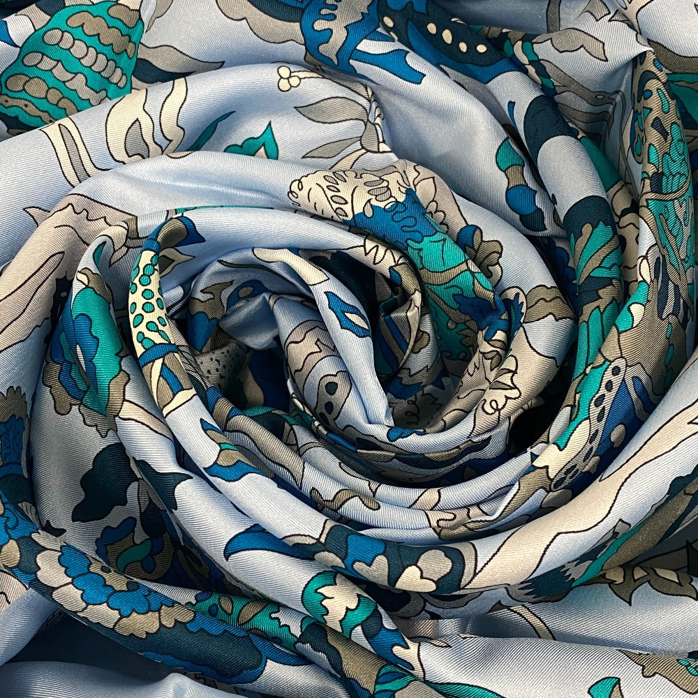 HERMES scarf silk blue Fantaisies indiennes Dazzling India Carre140 Women Used