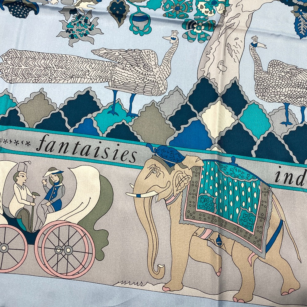 HERMES scarf silk blue Fantaisies indiennes Dazzling India Carre140 Women Used