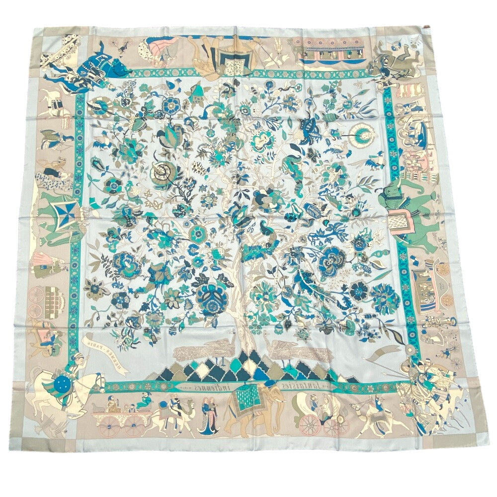 HERMES scarf silk blue Fantaisies indiennes Dazzling India Carre140 Women Used