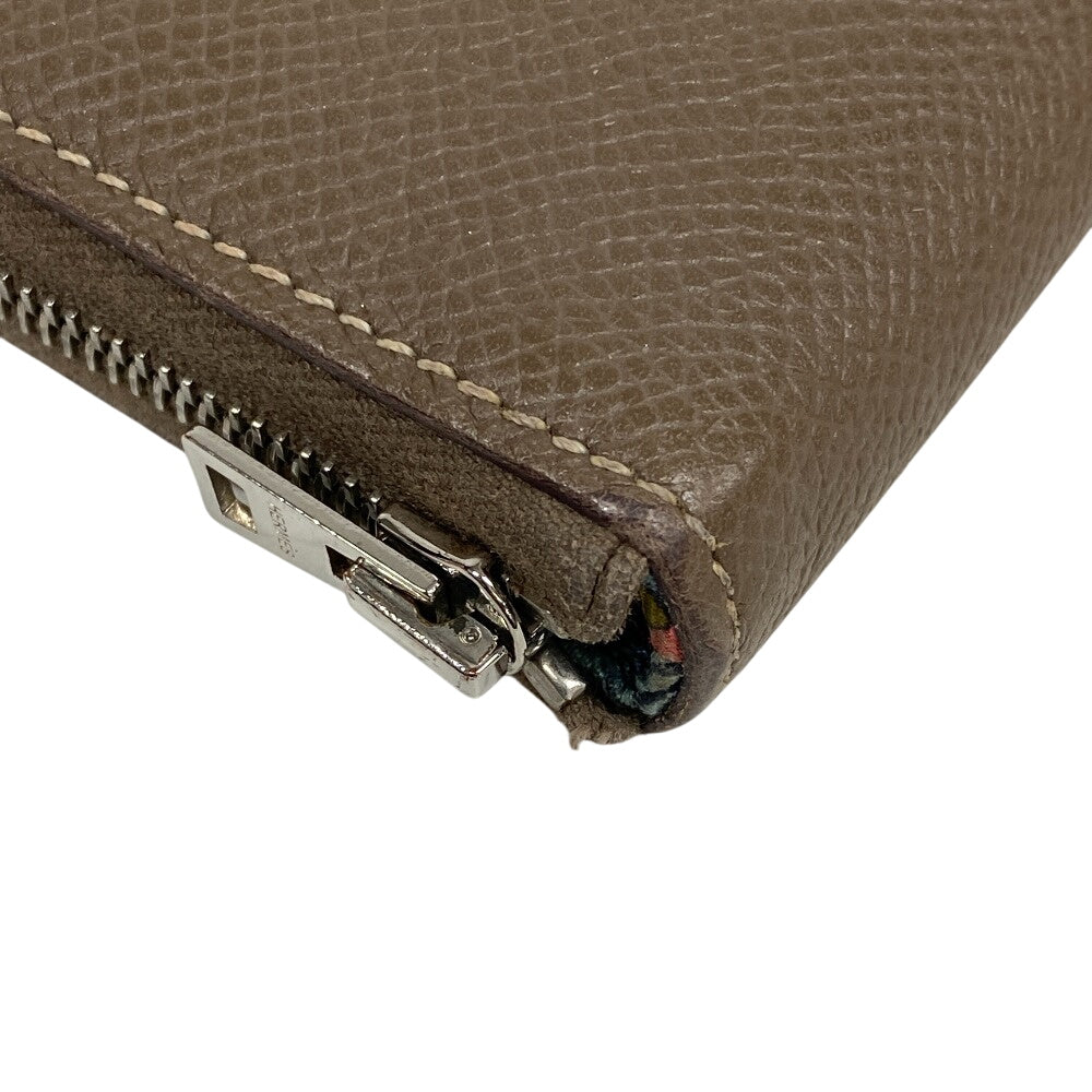 HERMES Long Wallet Purse silk beige Made in 2019 Epsom Azap Long Women Used