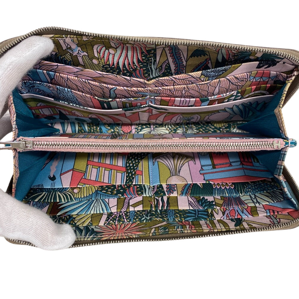 HERMES Long Wallet Purse silk beige Made in 2019 Epsom Azap Long Women Used