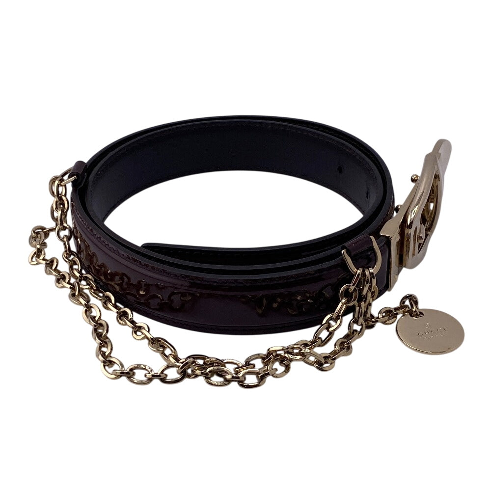 GUCCI belt 150696 Patent leather Bordeaux Chain charm Women 80/32 Used
