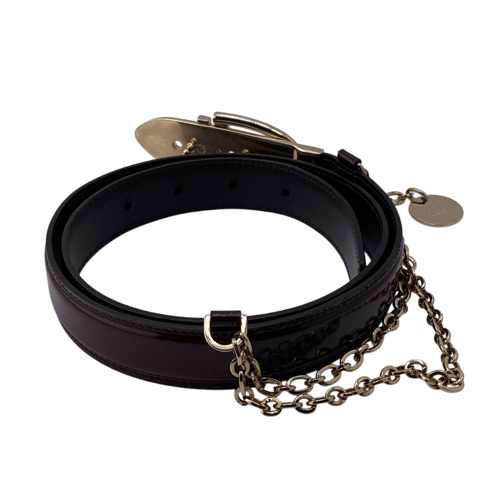 GUCCI belt 150696 Patent leather Bordeaux Chain charm Women 80/32 Used