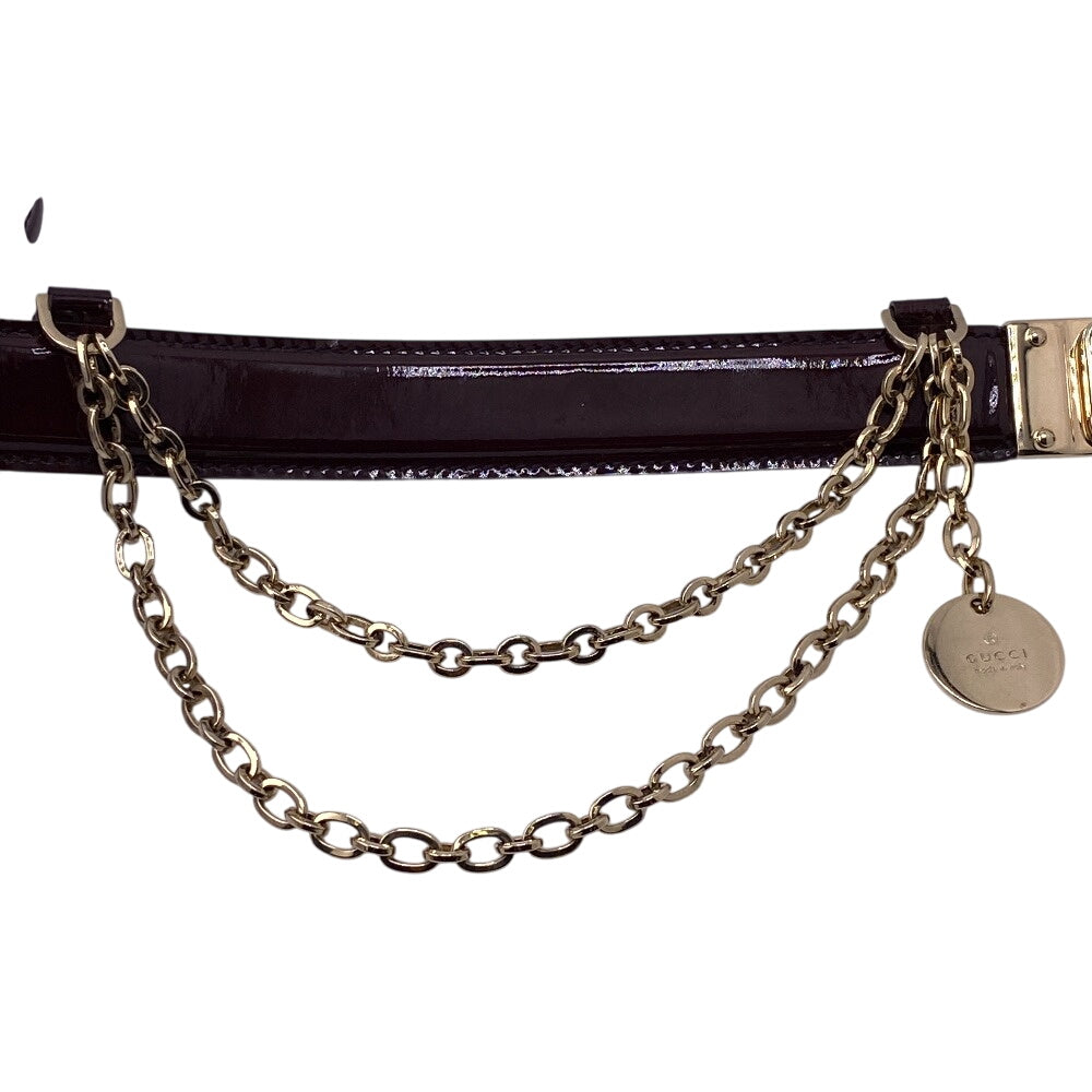 GUCCI belt 150696 Patent leather Bordeaux Chain charm Women 80/32 Used
