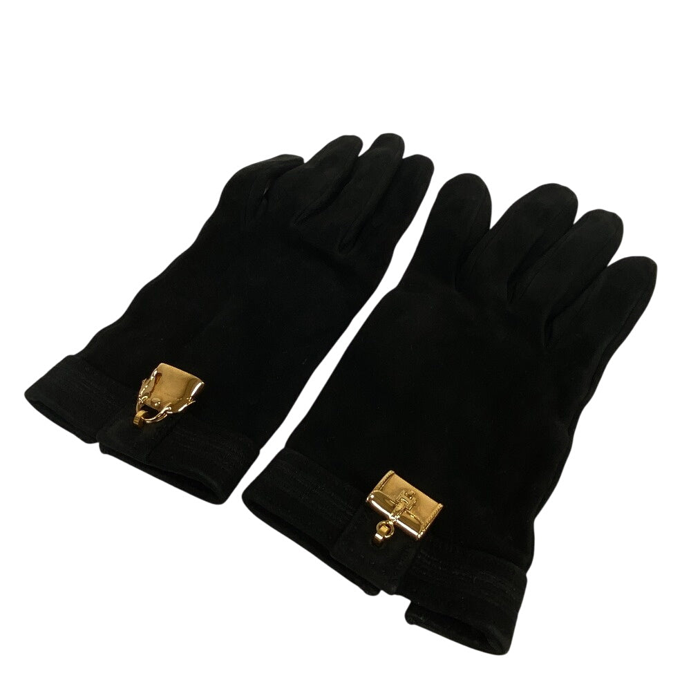 HERMES gloves Suede black Bolide Jige 8