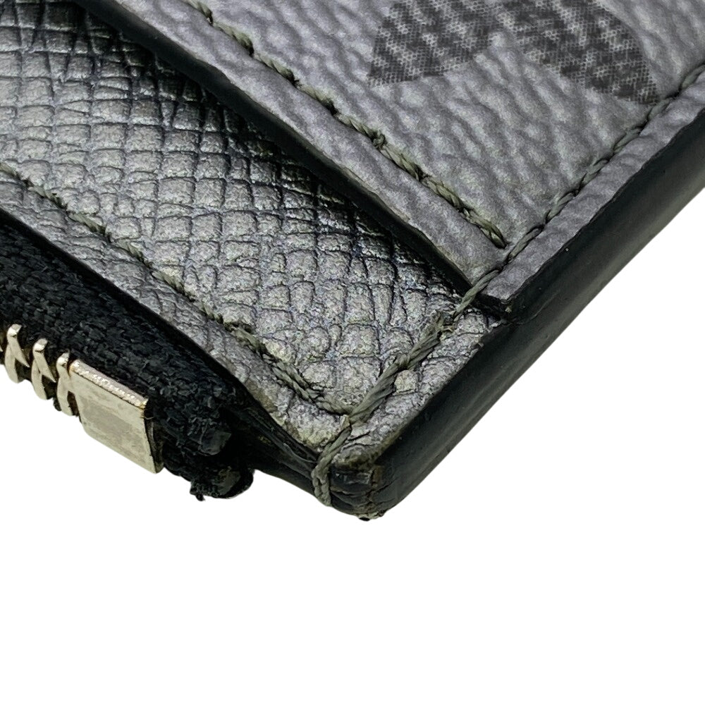 LOUIS VUITTON Coin case M30839 Taiga , Llama Silver Monogram Coin card holder mens Used