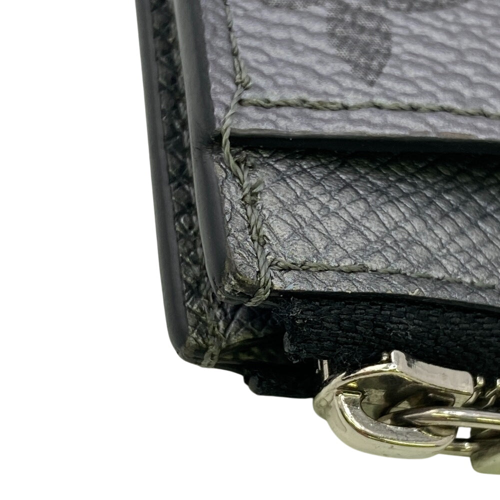 LOUIS VUITTON Coin case M30839 Taiga , Llama Silver Monogram Coin card holder mens Used