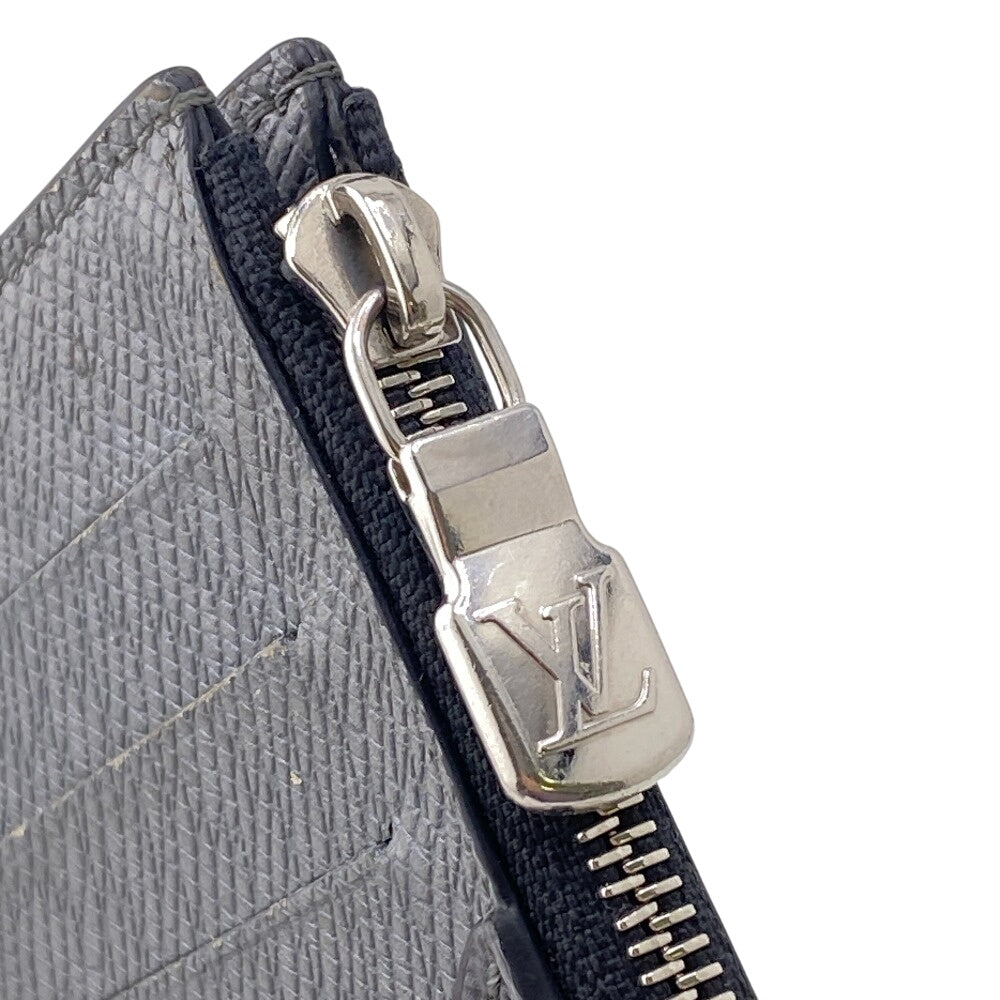 LOUIS VUITTON Coin case M30839 Taiga , Llama Silver Monogram Coin card holder mens Used