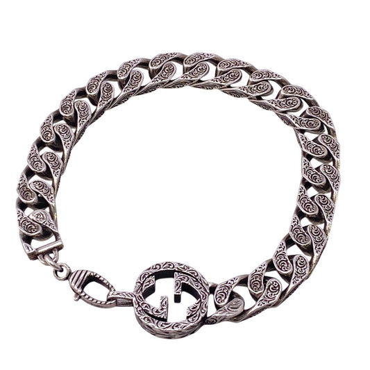 GUCCI bracelet Silver925 Silver Arabesque Interlocking G mens(Unisex) Used