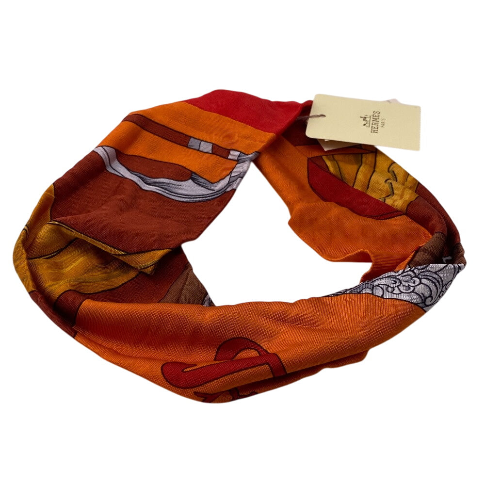 HERMES hair accessory silk Orange hair band Women Used