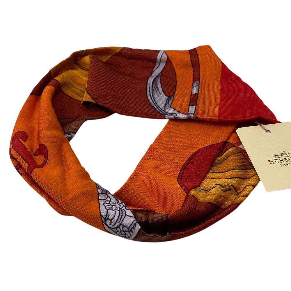 HERMES hair accessory silk Orange hair band Women Used