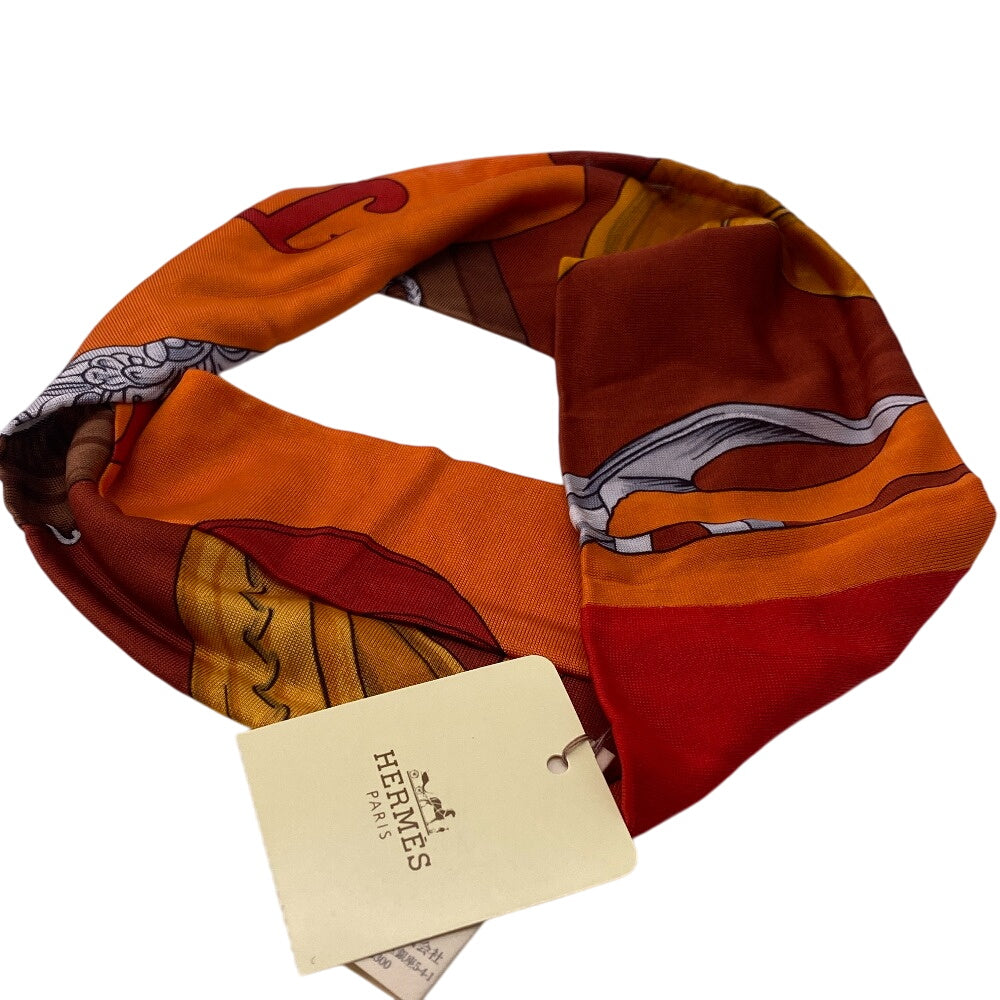 HERMES hair accessory silk Orange hair band Women Used
