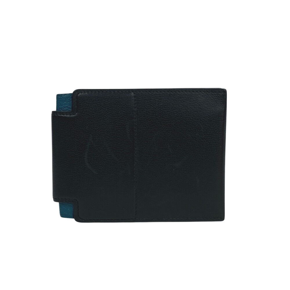 HERMES Bifold Wallet leather black Made in 2021 H Sport Compact mens Used