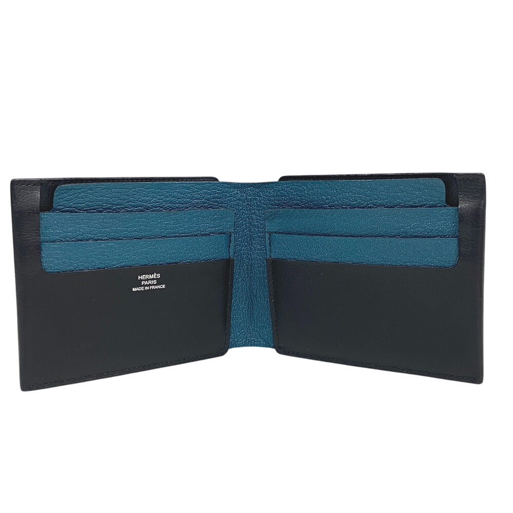 HERMES Bifold Wallet leather black Made in 2021 H Sport Compact mens Used