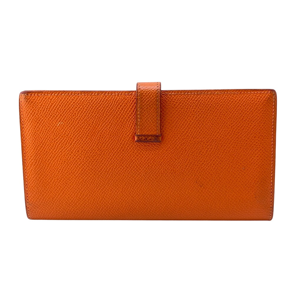 HERMES Long Wallet Purse leather Orange 2014 Epsom Beansufla Women Used