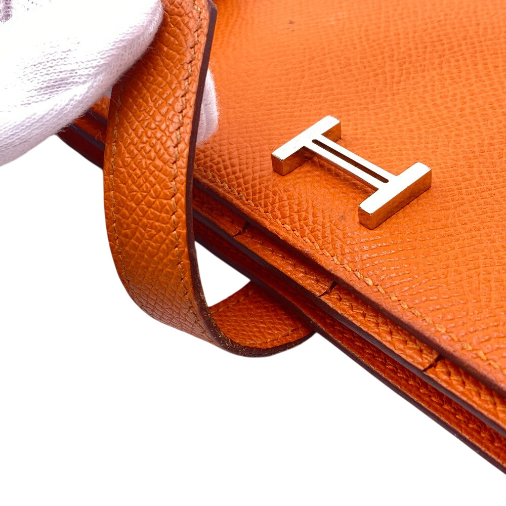 HERMES Long Wallet Purse leather Orange 2014 Epsom Beansufla Women Used