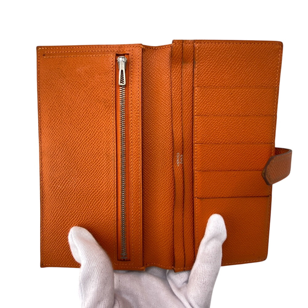 HERMES Long Wallet Purse leather Orange 2014 Epsom Beansufla Women Used