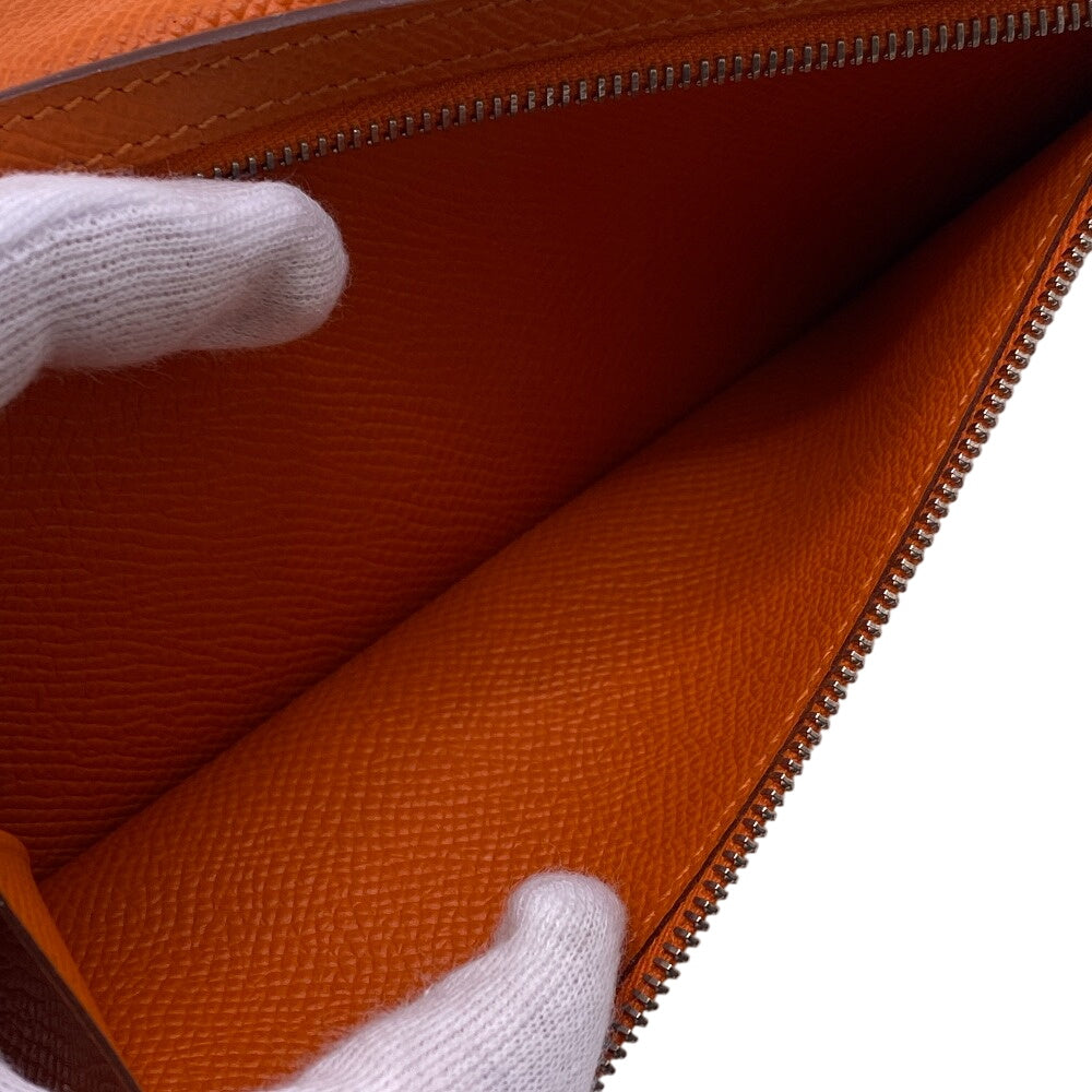 HERMES Long Wallet Purse leather Orange 2014 Epsom Beansufla Women Used