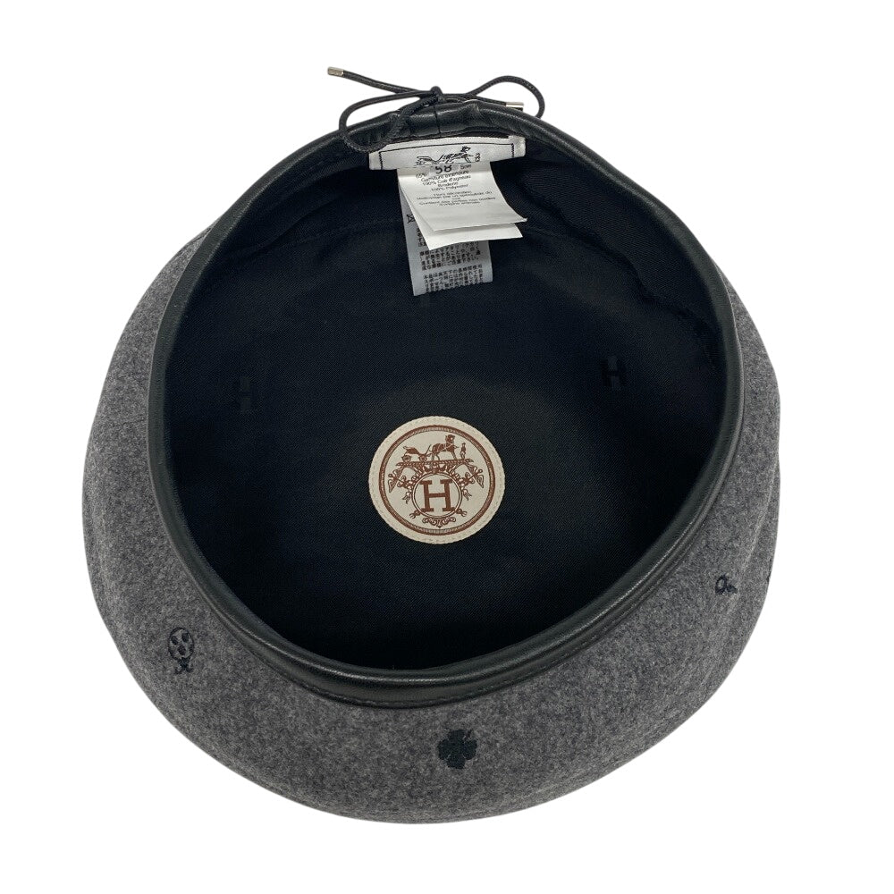 HERMES beret cashmere gray Charbon Saint Honoré 58