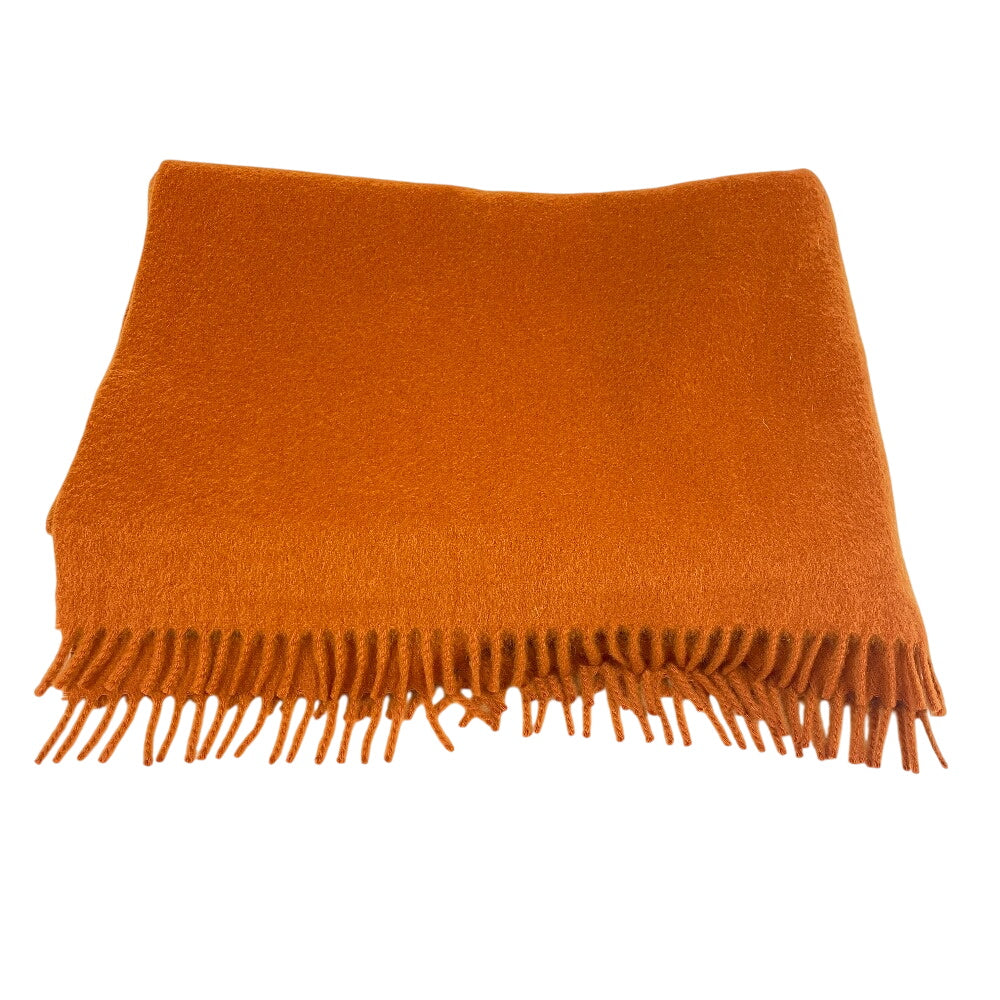 HERMES Scarf cashmere Orange 1 fringe(Unisex) Used