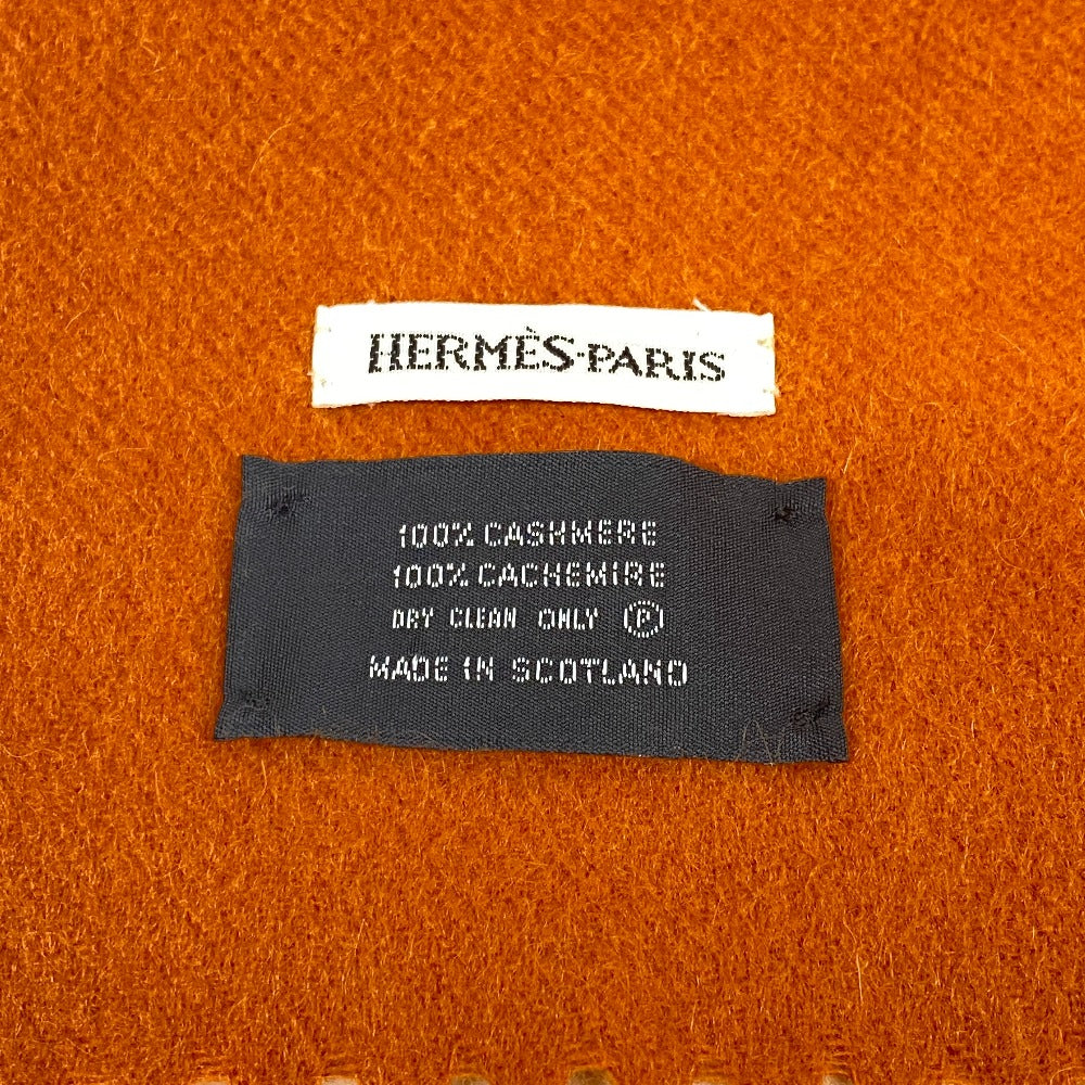 HERMES Scarf cashmere Orange 1 fringe(Unisex) Used