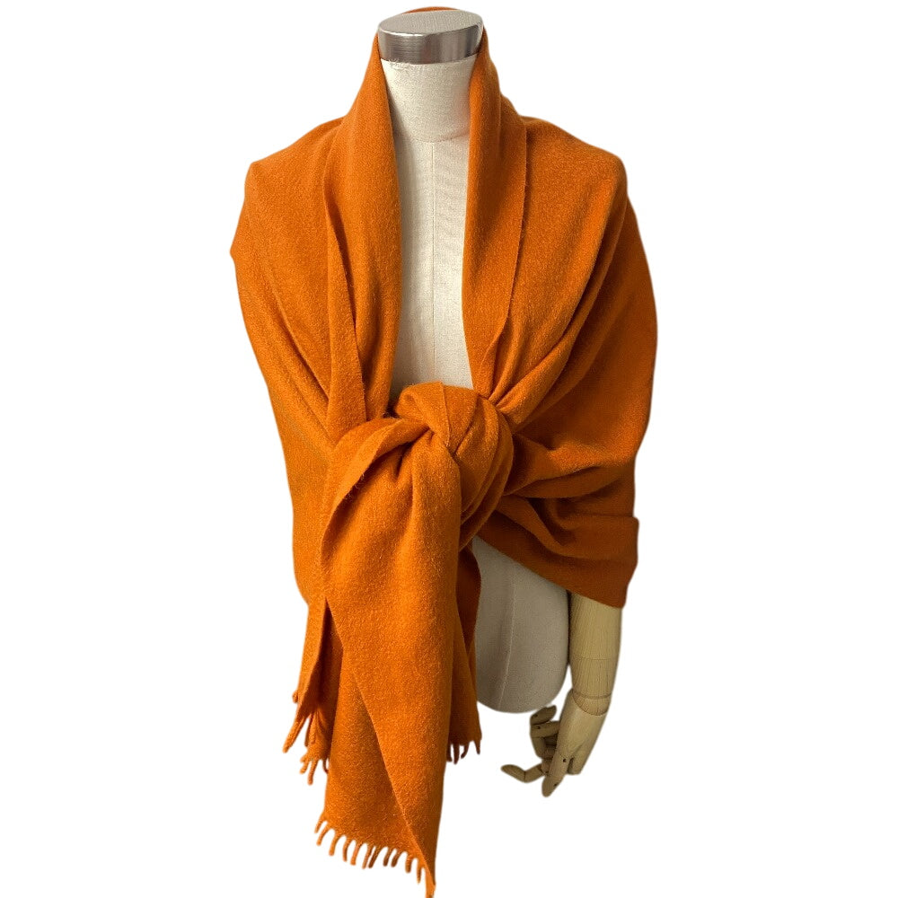 HERMES Scarf cashmere Orange 1 fringe(Unisex) Used