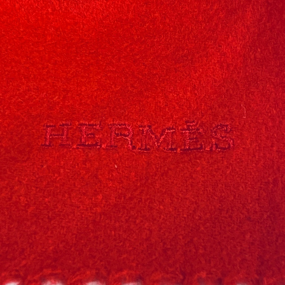 HERMES Scarf cashmere Red logo Women(Unisex) Used