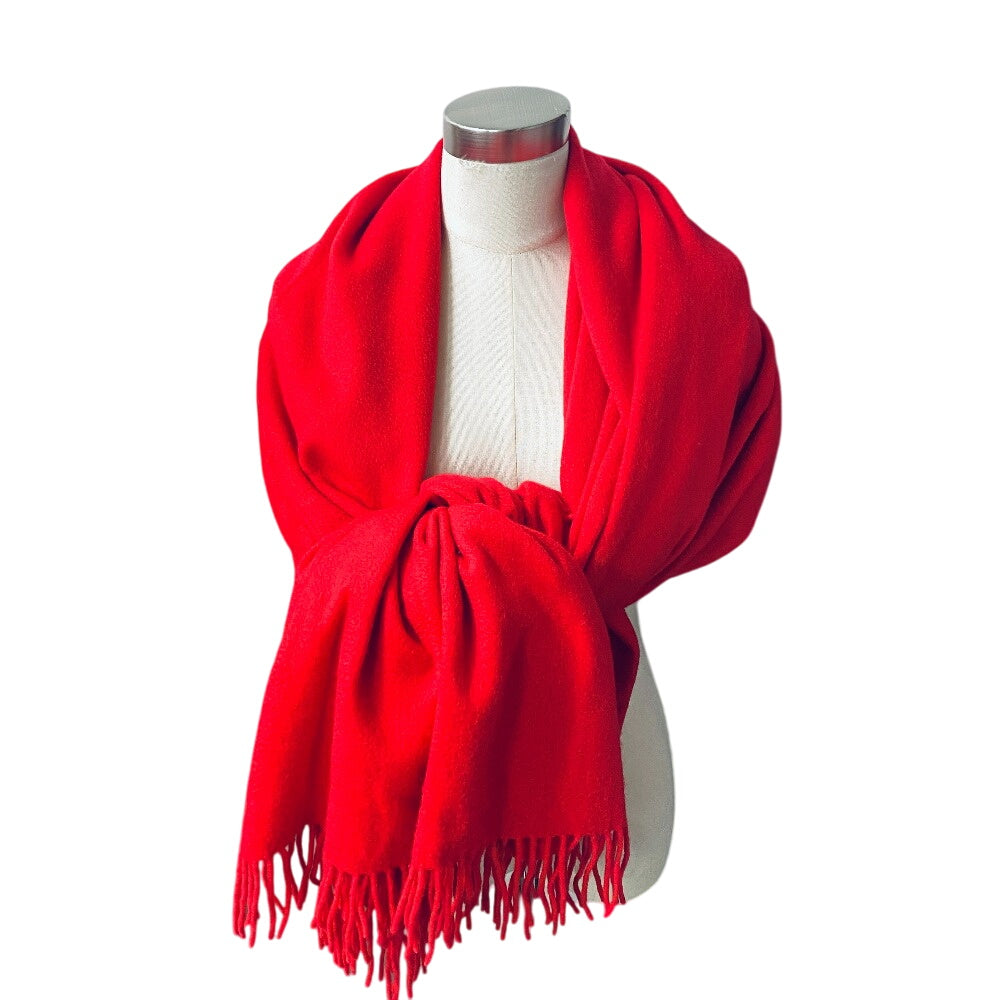 HERMES Scarf cashmere Red logo Women(Unisex) Used