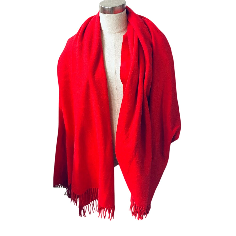 HERMES Scarf cashmere Red logo Women(Unisex) Used