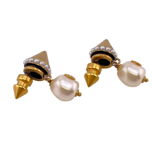 GUCCI Pierce Gold Plated, Faux Pearl gold Interlocking G Women Used