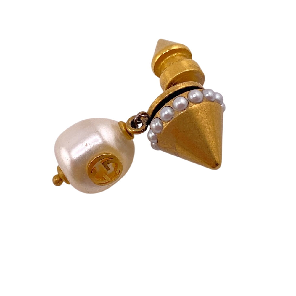 GUCCI Pierce Gold Plated, Faux Pearl gold Interlocking G Women Used