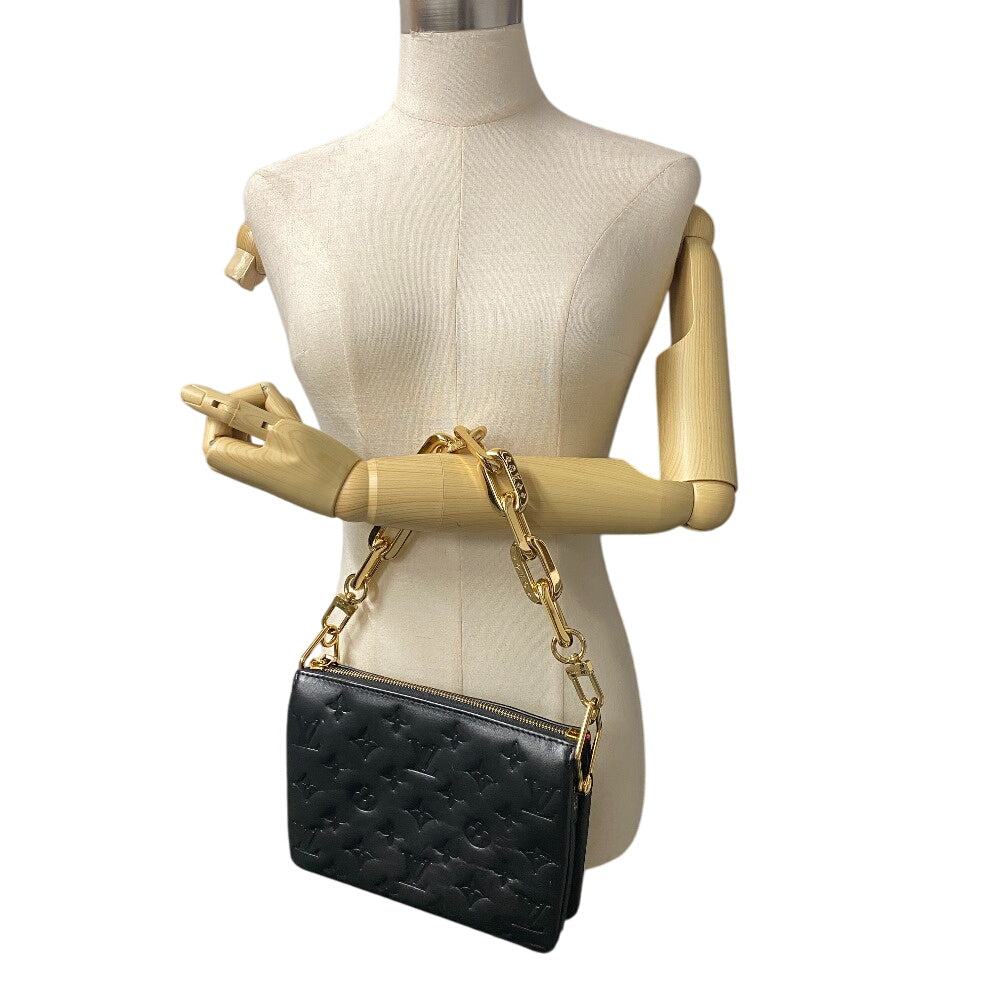 LOUIS VUITTON Handbag M21259 leather black Monogram emboss Kussan BB Chain(Unisex) Used