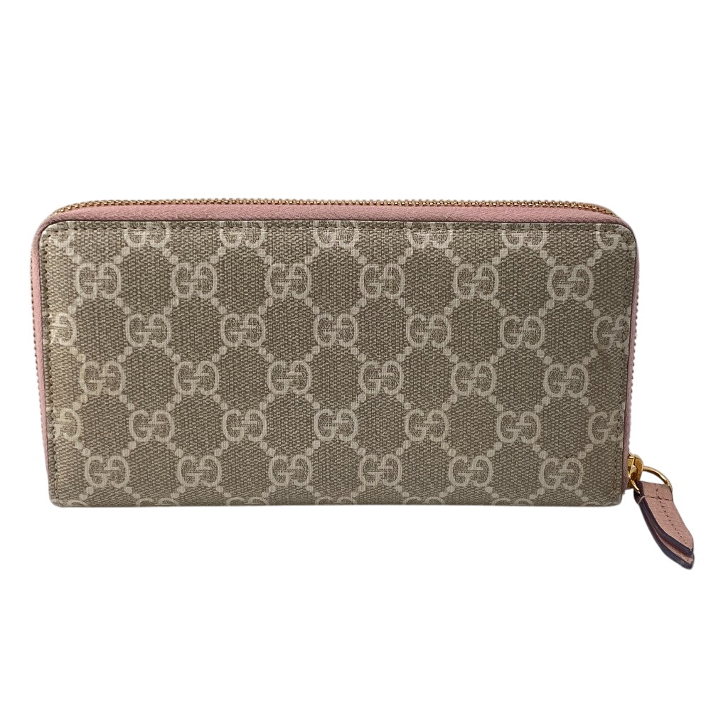 GUCCI Long Wallet Purse 456117 Calfskin Dusty Pink Zip Around GG Marmont GG Supreme Women Used