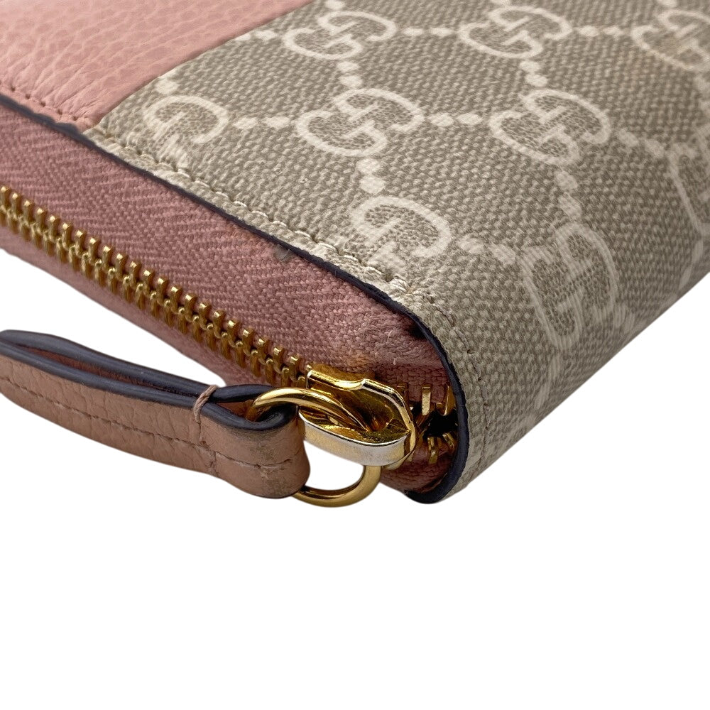 GUCCI Long Wallet Purse 456117 Calfskin Dusty Pink Zip Around GG Marmont GG Supreme Women Used