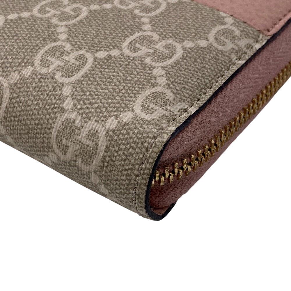 GUCCI Long Wallet Purse 456117 Calfskin Dusty Pink Zip Around GG Marmont GG Supreme Women Used
