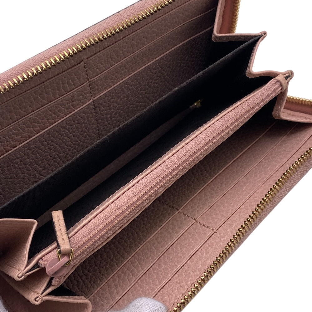 GUCCI Long Wallet Purse 456117 Calfskin Dusty Pink Zip Around GG Marmont GG Supreme Women Used