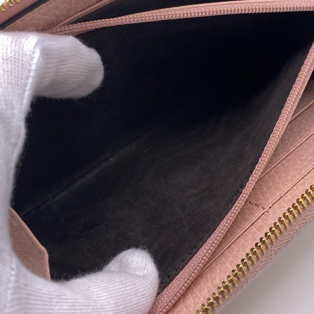 GUCCI Long Wallet Purse 456117 Calfskin Dusty Pink Zip Around GG Marmont GG Supreme Women Used