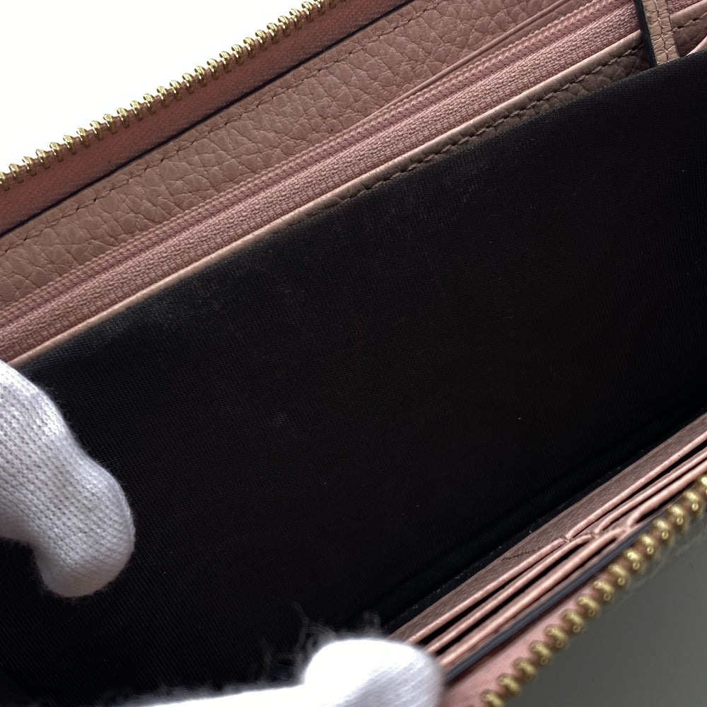 GUCCI Long Wallet Purse 456117 Calfskin Dusty Pink Zip Around GG Marmont GG Supreme Women Used