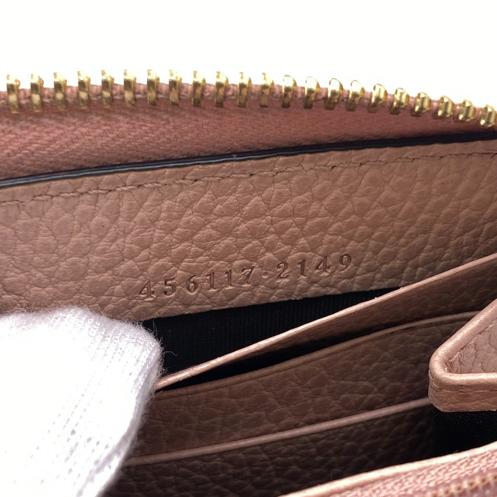 GUCCI Long Wallet Purse 456117 Calfskin Dusty Pink Zip Around GG Marmont GG Supreme Women Used